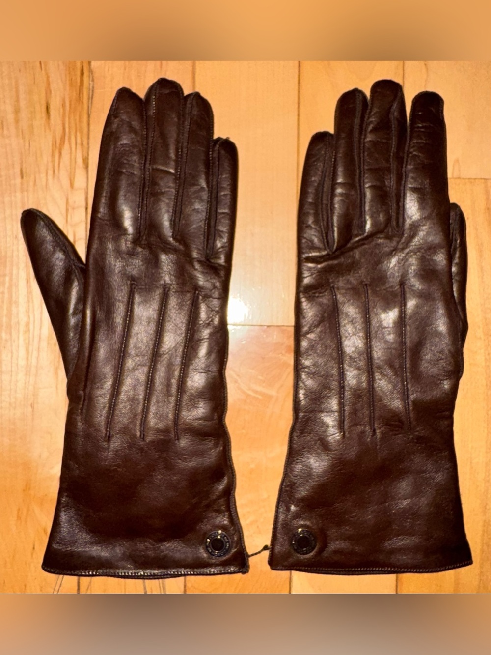 New Coach Women’s Dark Brown Leather Cashmere Lined Gloves!!!